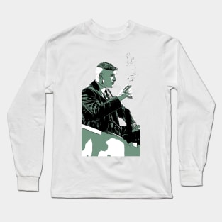 Thomas Shelby sits in the bar at the counter with a wisky glass and a cigarette in his hand as abstract comic art Long Sleeve T-Shirt